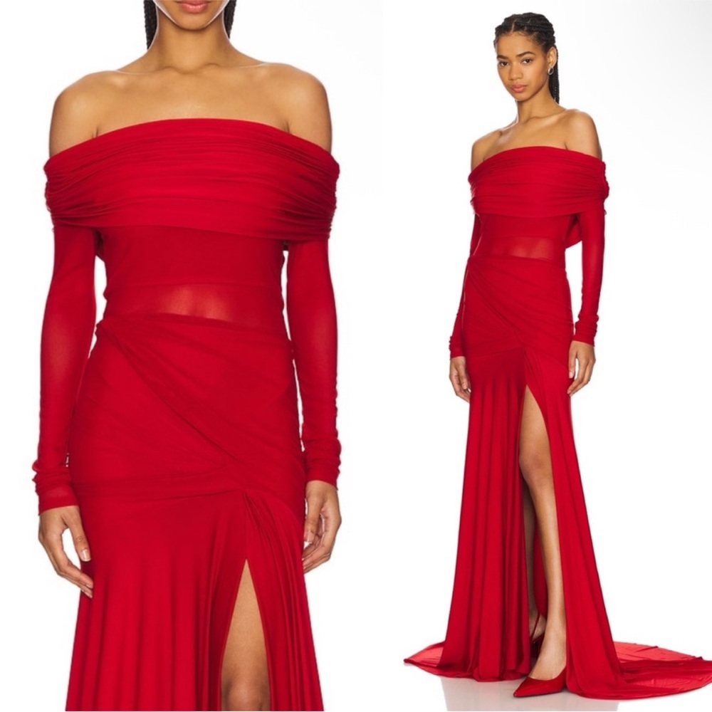 Deme by Gabriella Carla Gown Off The Shoulder in Red size Medium $380 MSRP